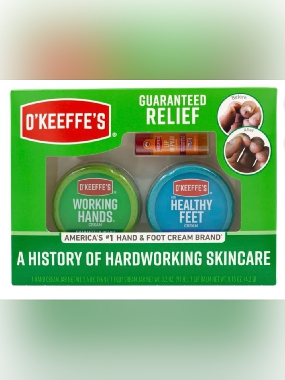 O'Keeffe's Giftbox Set- Lip, Hand and Feet Cream. New in box.